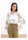 Nakışlı Şifon Gömlek - Haki