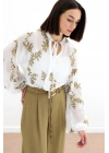 Nakışlı Şifon Gömlek - Haki