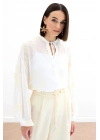 Nakışlı Şifon Gömlek - Krem