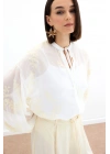 Nakışlı Şifon Gömlek - Krem