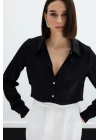 Saten Gömlek - Siyah