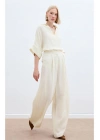 Keten Karışımlı Pantolon - Taş