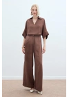 Keten Karışımlı Pantolon - Kahve