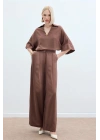 Keten Karışımlı Pantolon - Kahve