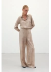 Desenli Salaş Pantolon - Bej