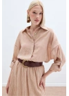 Kol Detaylı Salaş Gömlek - Pudra