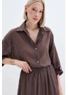 Kol Detaylı Salaş Gömlek - Kahve