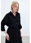 Kol Detaylı Salaş Gömlek - Siyah
