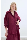 Kol Detaylı Salaş Gömlek - Bordo