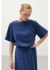 Kısa Kollu Salaş Bluz - İndigo