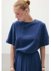 Kısa Kollu Salaş Bluz - İndigo