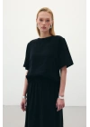 Kısa Kollu Salaş Bluz - Siyah