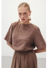 Kısa Kollu Salaş Bluz - Kahve