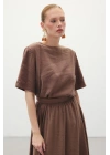Kısa Kollu Salaş Bluz - Kahve