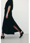 Yırtmaçlı Uzun Etek - Siyah