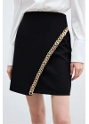 Zincir Aksesuarlı Mini Etek - SİYAH