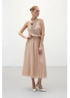 Kraşlı Kloş Etek - Pudra