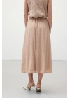 Kraşlı Kloş Etek - Pudra