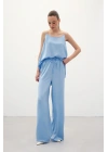 Bağcıklı Salaş Pantolon - Mavi
