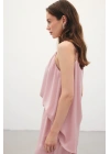 Askılı Saten Bluz - Pudra
