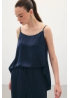 Askılı Saten Bluz - Lacivert
