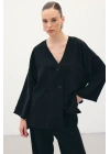 Düğmeli Kimono - Siyah