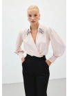Aksesuar Detaylı Bodysuit Bluz - Pudra