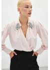 Aksesuar Detaylı Bodysuit Bluz - Pudra