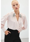 Aksesuar Detaylı Bodysuit Bluz - Pudra