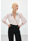 Aksesuar Detaylı Bodysuit Bluz - Pudra