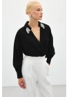 Aksesuar Detaylı Bodysuit Bluz - SİYAH