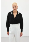 Aksesuar Detaylı Bodysuit Bluz - SİYAH