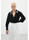 Aksesuar Detaylı Bodysuit Bluz - SİYAH