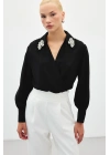 Aksesuar Detaylı Bodysuit Bluz - SİYAH