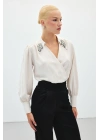 Aksesuar Detaylı Bodysuit Bluz - Bej