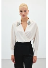 Aksesuar Detaylı Bodysuit Bluz - Bej