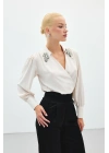 Aksesuar Detaylı Bodysuit Bluz - Bej