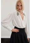 Aksesuar Detaylı Bodysuit Bluz - Ekru