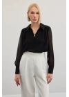 Aksesuarlı Salaş Bluz - Siyah