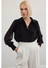 Aksesuarlı Salaş Bluz - Siyah
