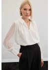 Aksesuarlı Salaş Bluz - Ekru