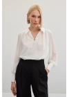 Aksesuarlı Salaş Bluz - Ekru