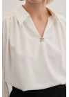 Aksesuarlı Salaş Bluz - Ekru