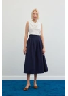 Pileli Midi Etek - Lacivert