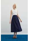 Pileli Midi Etek - Lacivert