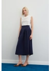 Pileli Midi Etek - Lacivert