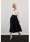 Pileli Midi Etek - Siyah
