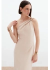 Aksesuar Detaylı Elbise - Bej
