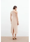 Aksesuar Detaylı Elbise - Bej