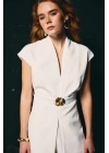 Aksesuar Kuşaklı Kolsuz Bluz - Ekru